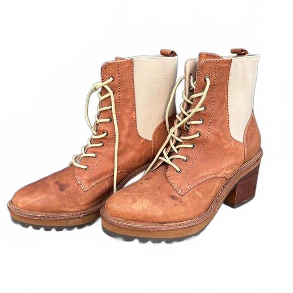 KELSI DAGGER Tan & Cream Lace-up Ankle Boots - Size 8 - Picture 1 of 8